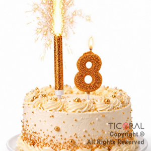 SET BENGALA Y VELA NUMERAL NUMERO 8 CON GIBRE ORO